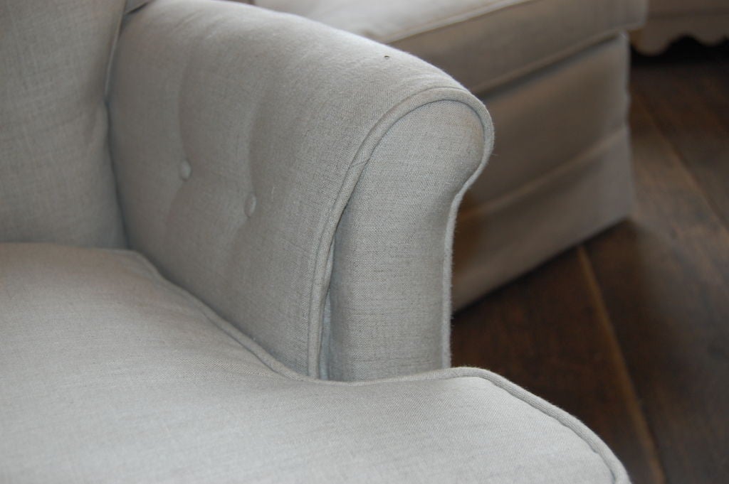 Pair of  linen  over upholstered armchairs