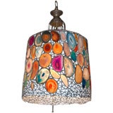 Stained Glass and Geode Slices Agate Hanging Lamp