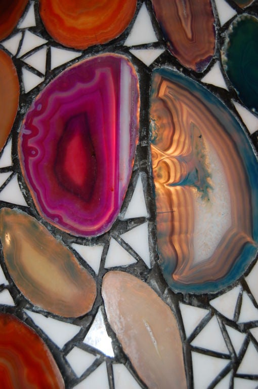 Stained Glass and Geode Slices Agate Hanging Lamp For Sale 2