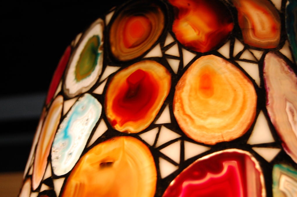 Stained Glass and Geode Slices Agate Hanging Lamp For Sale 3
