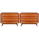 Vintage Pair of Modern Four Drawer Mahogany Commodes