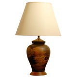 A Baluster Formed Ceramic Lamp with Glazed Detail