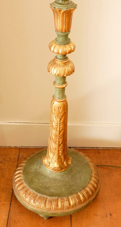 A Pair of Polychrome and Gilt Standing Lamps