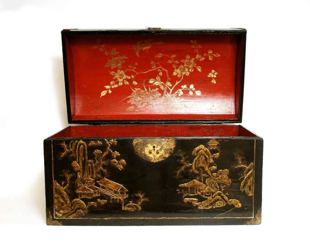 A Chinese Export Black Lacquered Trunk