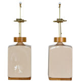A pair of geometric ceramic table lamps
