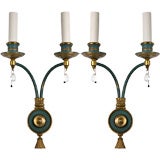 A pair of two arm painted brass sconces