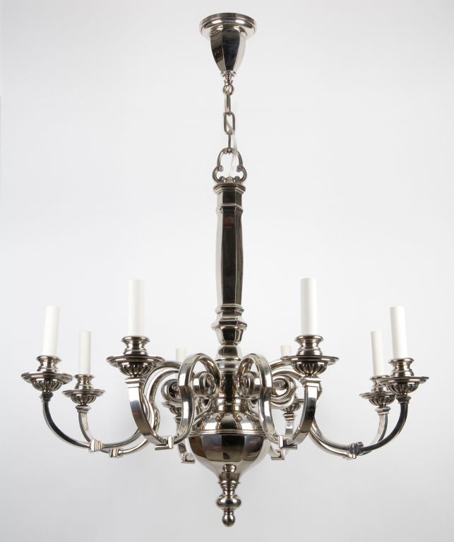 An eight-arm nickel chandelier