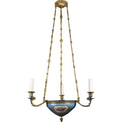 A three light Sevres porcelain dome chandelier