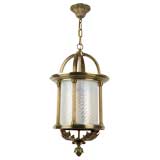 Antique A brass lantern with an opalescent swirl lens
