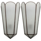 A pair of leaded frosted glass sconces
