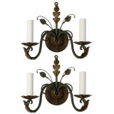 A pair of two arm painted tole sconces