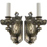 Antique A pair of single light dark brass sconces