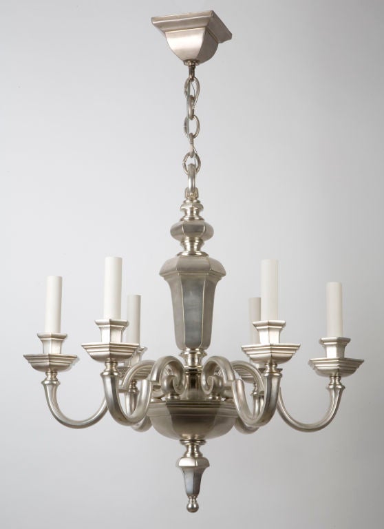 A six arm silverplate chandelier