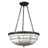 A leaded glass inverted dome chandelier with cameo in