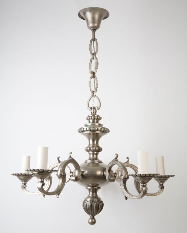 A five-arm nickel chandelier