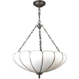 A scalloped leaded art glass inverted dome chandelier