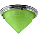 Polished aluminum and vivid green glass flush mount
