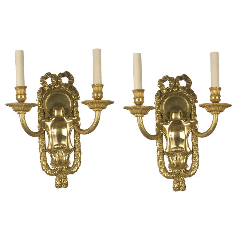 Pair of Two Arm Gilded Bronze and Copper Sconces by the E. F. Caldwell Co. 1910s