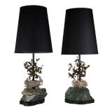 Antique A pair of carved hardstone lamps