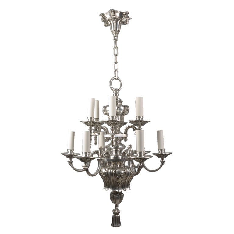 Twelve Arm Baroque Silverplate Chandelier by Pettingell Andrews Co. Circa 1910 For Sale