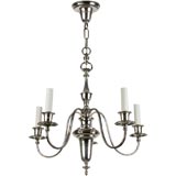 Antique A five-arm silver plated chandelier by the Sterling B