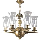 Antique Cast bronze and brass star shaped Federal chandelier