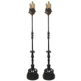 Antique A pair of bronze, iron and marble floor lamps