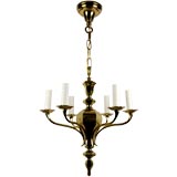 Antique A petite six arm polished brass chandelier