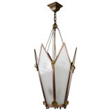 Antique A six sided engraved glass and brass lantern