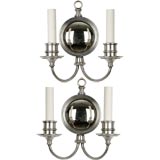 Antique A pair of two-arm silver mirrorback sconces