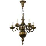 Antique A six arm linenfold bronze chandelier