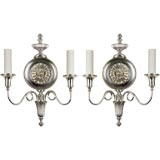 Antique A pair of silverplate scrolled arm sconces