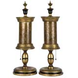 Antique A pair of mica shaded lamps