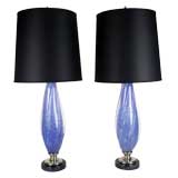 A pair of blue Murano glass lamps