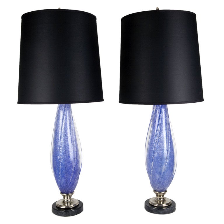 A pair of blue Murano glass lamps