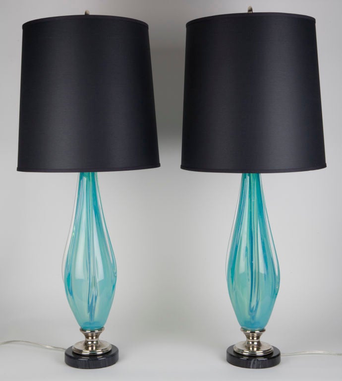 A pair of blue Murano glass lamps