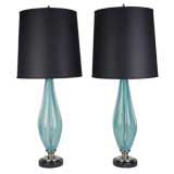 A pair of blue Murano glass lamps