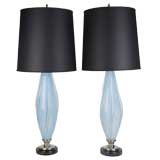 A pair of blue Murano glass lamps