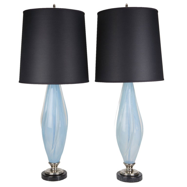 A pair of blue Murano glass lamps