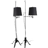 Antique A pair of black wrought iron swing arm floor lamps