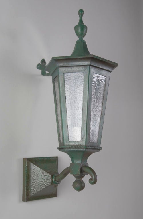 A verdigris exterior wall lantern