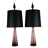 Vintage A pair of amethyst Blenko table lamps