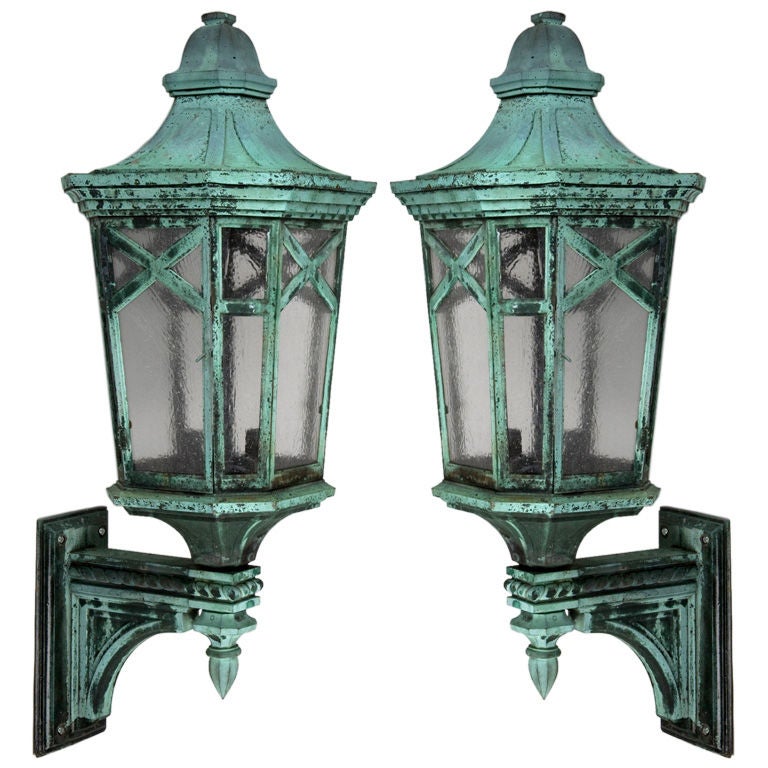 A pair of large exterior wall lanterns