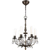 Antique Dark bronze and crystal six light chandelier