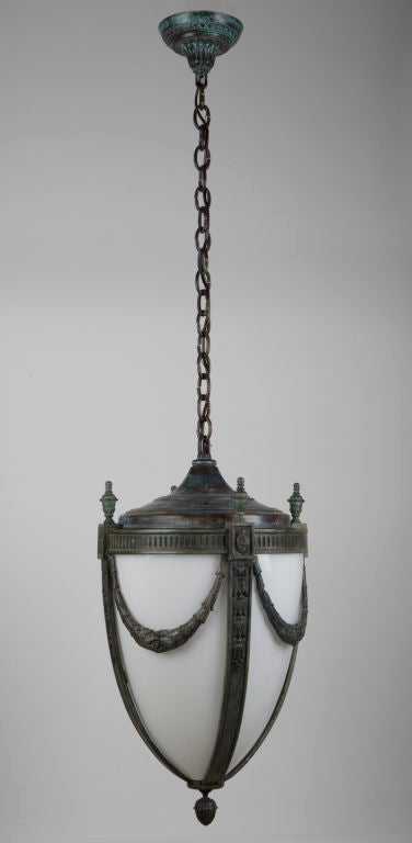 A large verdigris lantern