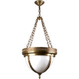 A bronze and opal glass inverted dome chandelier