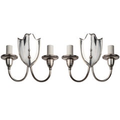Silverplate sheildback sconces