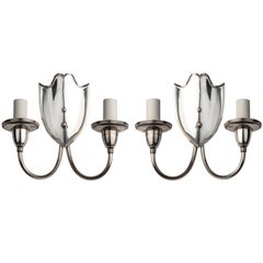 Silverplate sheildback sconces