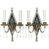 Antique A pair of diamond etched mirrored sconces