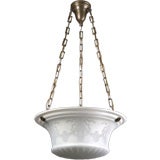 White and sage etched inverted dome chandelier